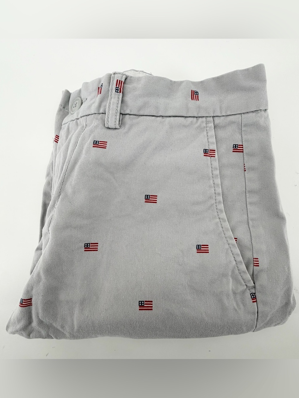 Old Navy Mens 29 Ultimate Slim Chino Shorts Gray Embroidered American Flag USA